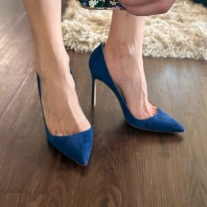 Manolo Blahnik BB 105 Cobalt Blue Suede Leather Heels, 39 / 8-8.5